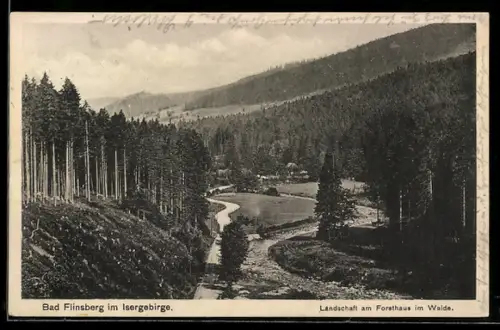 AK Bad Flinsberg /Isergeb., Landschaft am Forsthaus im Walde