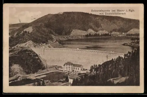AK Mauer /Riesengebirge, Bobertalsperre mit Elektrizitätswerk