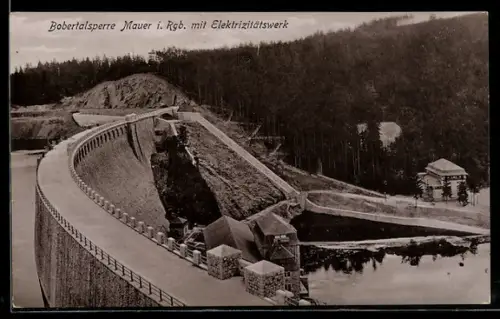 AK Mauer /Riesengebirge, Bobertalsperre mit Elektrizitätswerk