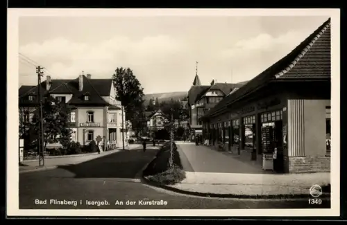 AK Bad Flinsberg /Isergeb., An der Kurstrasse, Geschäfte mit AK-Verkauf, Haus Luginsland