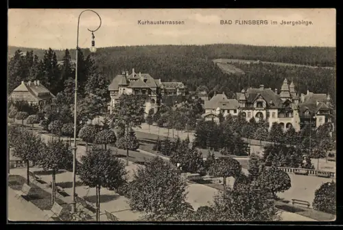 AK Bad Flinsberg /Isergeb., Kurhausterrassen mit Villen aus der Vogelschau