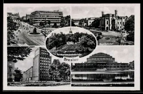AK Breslau, Hauptbahnhof, Postscheckamt, Tauentzienplatz