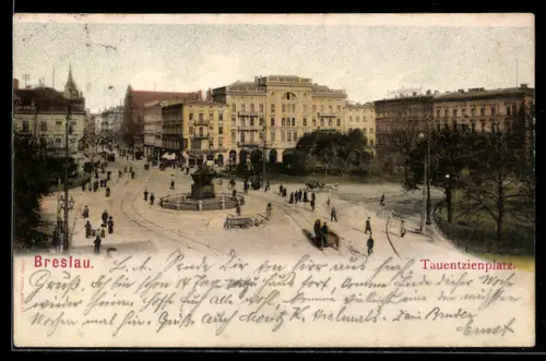AK Breslau, Tauentzienplatz mit Brunnen aus der Vogelschau