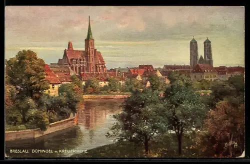 Künstler-AK Breslau, Dominsel und Kreuzkirche