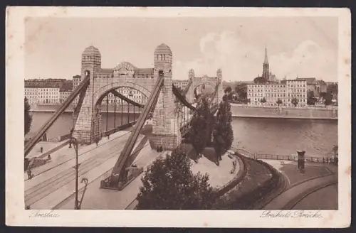 AK Breslau, Freiheits-Brücke mit Stadtpanorama