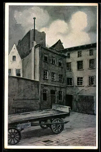 Künstler-AK Breslau, Hof 2 - Zimmer von Wohlfahrt, v. Fink etc., Stätten zu Freytags Soll und Haben