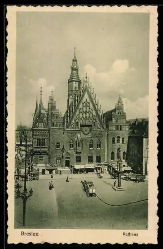 AK Breslau, Rathaus mit Platz u. Denkmal aus der Vogelschau