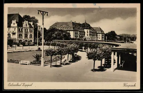 AK Zoppot /Ostsee, Kurpark aus der Vogelschau