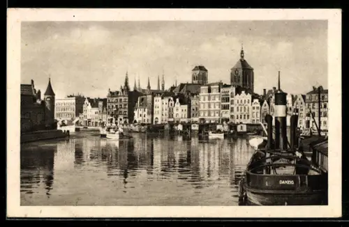 AK Danzig, Stadtbild von der Mottlau gesehen