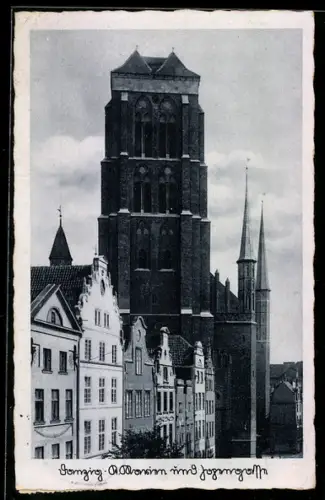 AK Danzig, St. Marien und Jopengasse aus der Vogelschau