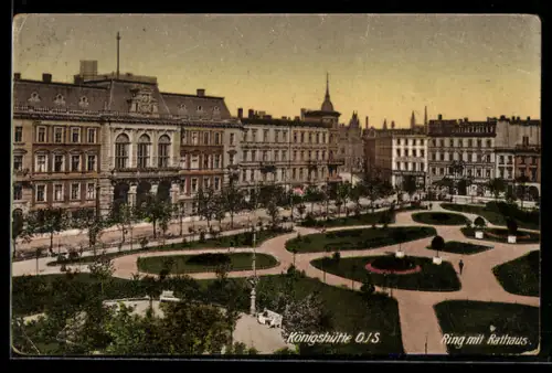 AK Königshütte /O.-S., Ring mit Rathaus