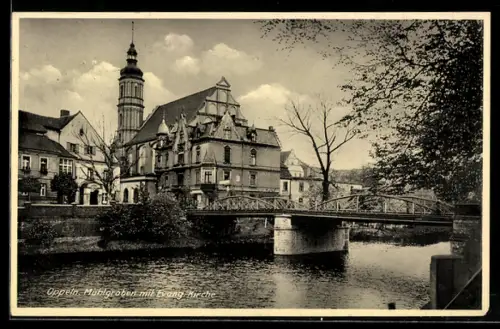 AK Oppeln, Mühlgraben mit Evangelischer Kirche