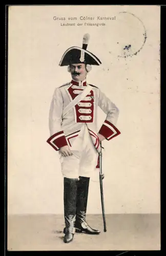 AK Köln, Mann verkleidet als Leutnant der Prinzengarde zum Karneval