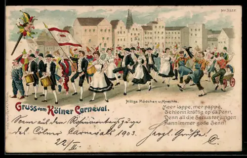 Lithographie Kölner Carneval, Hillige Mädchen u. Knechte