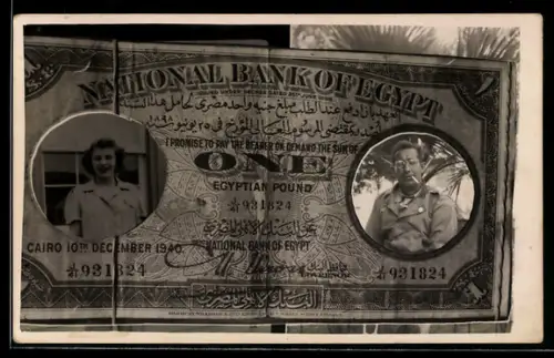 AK Portraits von Mann und Frau in einem ägyptischen Pfund-Schein
