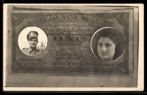 AK Portrait eines Soldaten und einer Frau in einem ägyptischen Pfund-Schein