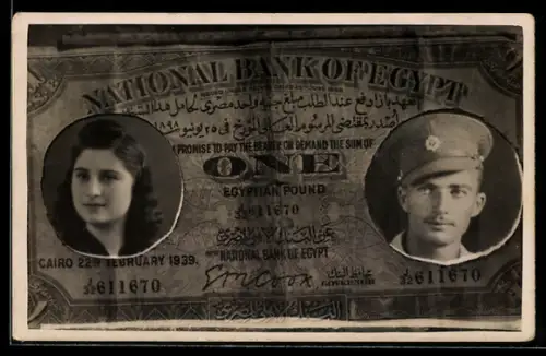 AK Portraits eines Soldaten und einer Frau in einem ägyptischen Pfund-Schein