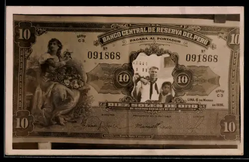 AK Portrait eines Matrosen in einem peruanischen Geldschein