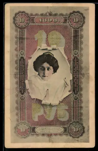 AK Russischer Geldschein 10, Elegantes Porträt einer Dame