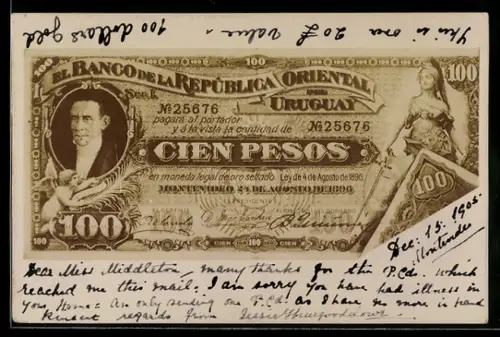 AK Geldschein Uruguay, 100 Pesos