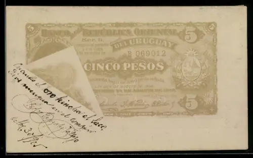 AK Geldschein Uruguay, 5 Pesos