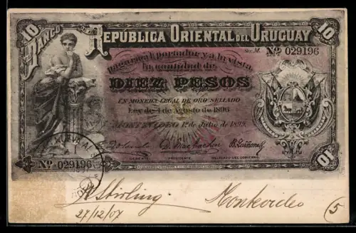 AK Geldschein Uruguay, 10 Pesos