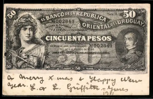 AK Geldschein Uruguay, 50 Pesos