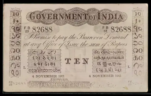 AK Indischer Geldschein 10 Rupees