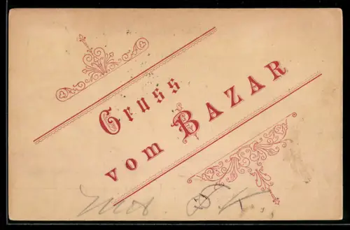 Vorläufer-AK Grusskarte vom Bazar, 1894, Poststempel Wiesbaden, soziales Leben