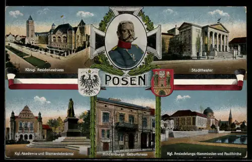AK Posen / Poznan, Paul von Hindenburg, Hindenburgs Geburtshaus, Stadttheater