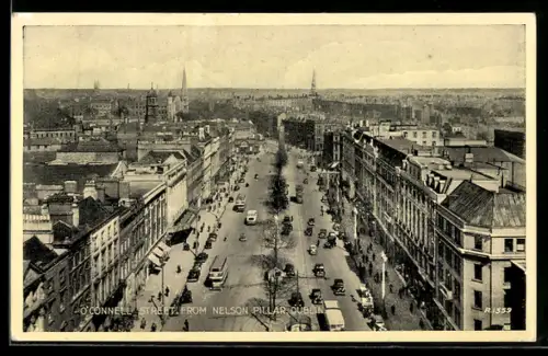 AK Dublin, O`Connell Street from Nelson Pillar, Strassenbahn