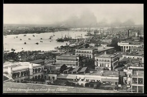 AK Calcutta, The River showing Jetties and Howrah Bridge