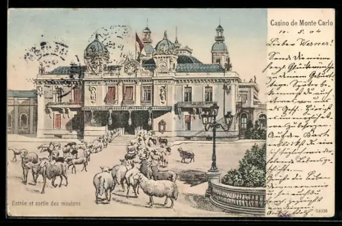 Künstler-AK Monte Carlo, Casino, Entrée et sortie des moutons