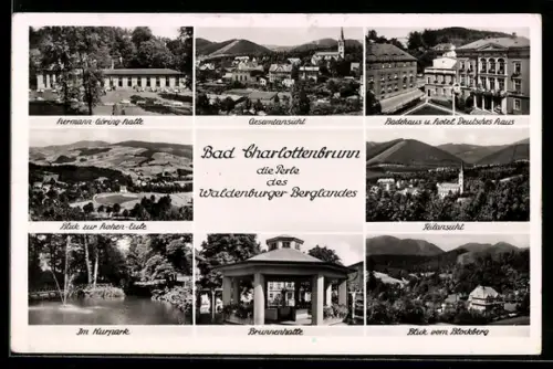 AK Bad Charlottenbrunn, Badehaus und Hotel Deutsches Haus, Kurpark, Hermann-Göring-Halle