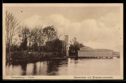 AK Tempelburg i. Pom, Damenbad mit Strandpromenade