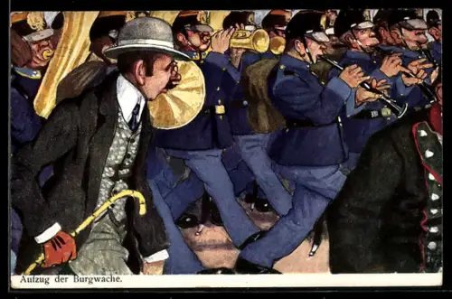 Künstler-AK Carl Josef Pollak: Wien, Aufzug der Burgwache unter Begleitung