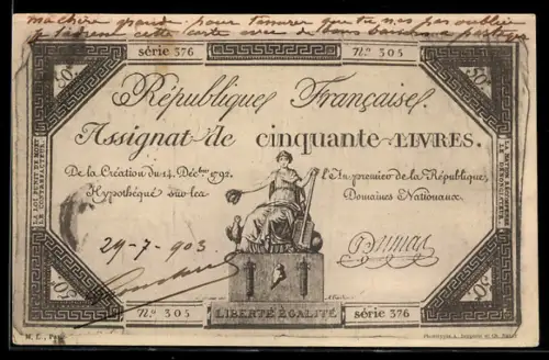 AK France, Geldschein über fünfzig Livres