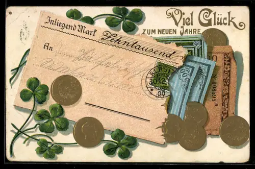 AK Scheck über 10000 Mark zum neuen Jahr