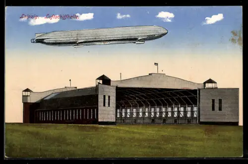 AK Leipzig, Luftschiffhalle mit Luftschiff Sachsen