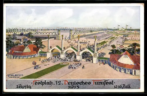 AK Leipzig, 12. Deutsches Turnfest 1913, Blick zum Festplatz