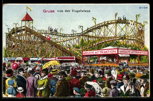 AK Gruss von der Dresdener Vogelwiese, Buntes Treiben auf dem Festplatz