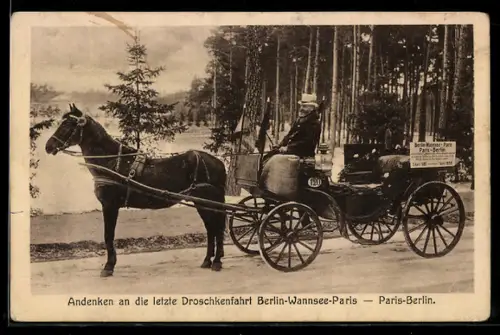 AK Berlin-Wannsee, Letzte Droschkenfahrt Berlin-Wannsee-Paris
