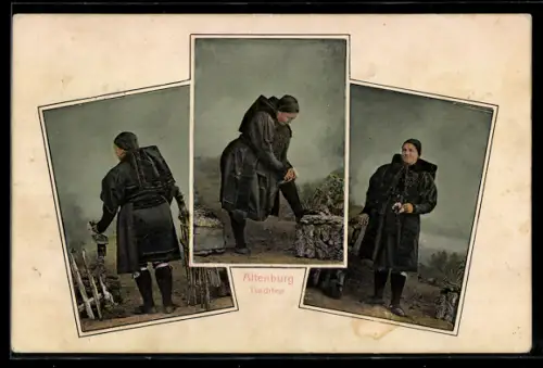 AK Altenburger Bauerntrachten, Frau zupft ihren Strumpf