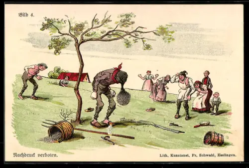 Künstler-AK Schwarmtraube am Kopf eines Imkers