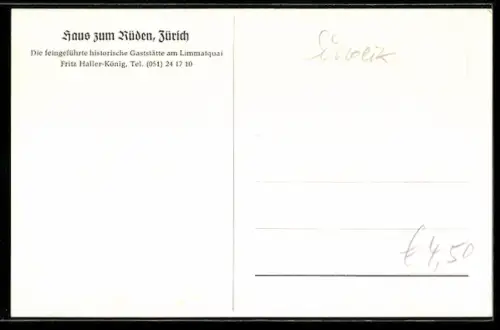 AK Zürich, Gasthaus zum Rüden, Innenansicht