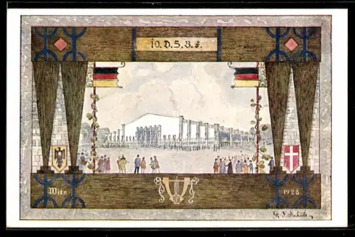 AK Wien, 10. Sängerbundesfest 1928, Sängerhalle, deutsche Flaggen