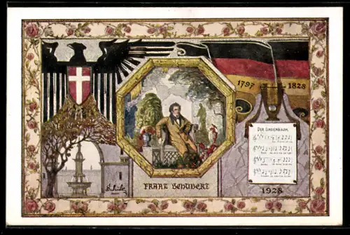 AK Wien, 10. Deutsches Sängerbundfest 1928 mit Franz Schubert