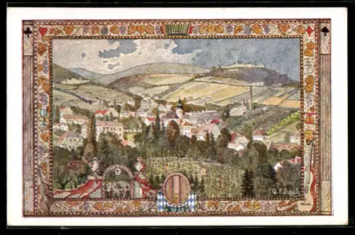 AK Wien, 10. Deutsches Sängerbundesfest 1928, Grinzing mit Kobenzl u. Kahlenberg