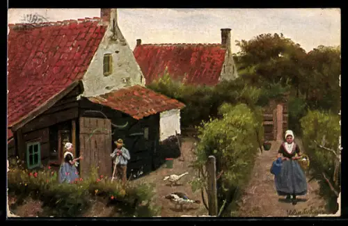 Künstler-AK Johan Georg Gerstenhauer: Bauernpaar mit Gänsen