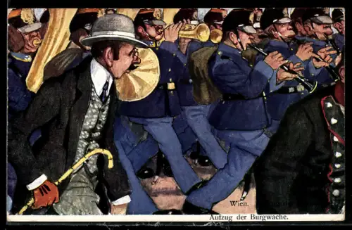 Künstler-AK Carl Josef Pollak: Wien, Aufzug der Burgwache unter Begleitung